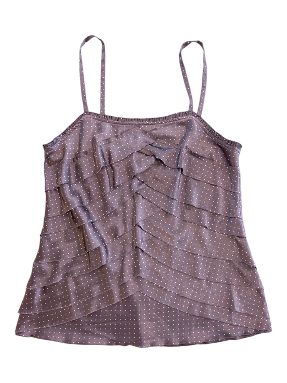 Mix It Taupe Polka Dot Ruffle Cami Top